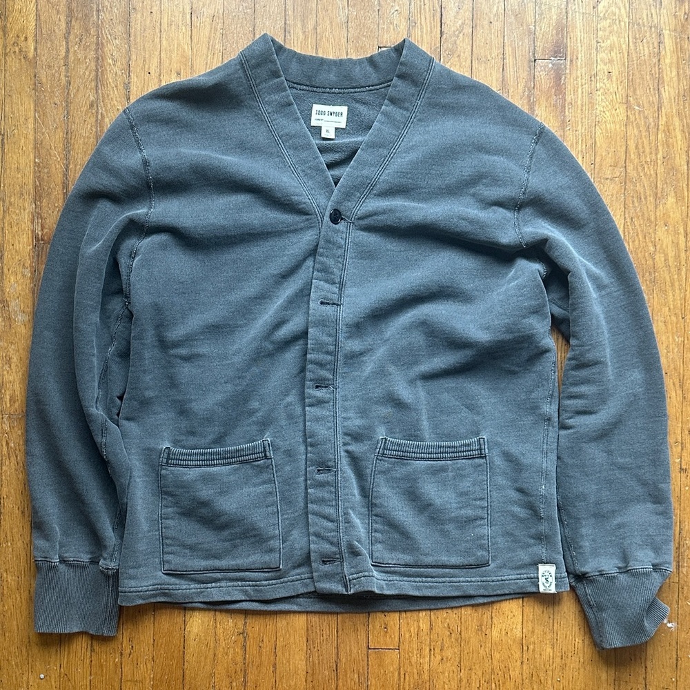 Todd Snyder Black Sand Charcoal French Terry Cardigan Sweatshirt